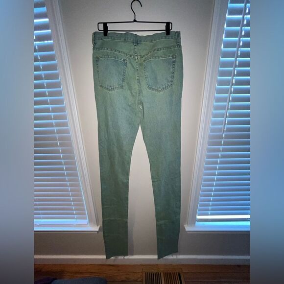 Vintage Y2K Light Wash Green Valelives Staked Flared Denim Jeans Size 34 6ft - Picture 1 of 4